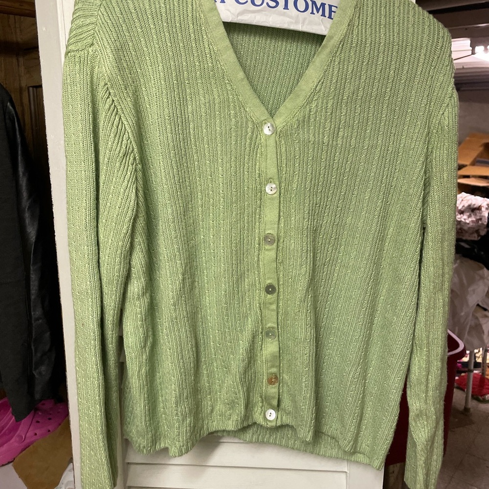 Vintage 90s Liz Claiborne light Green Button-Up knit Cardigan